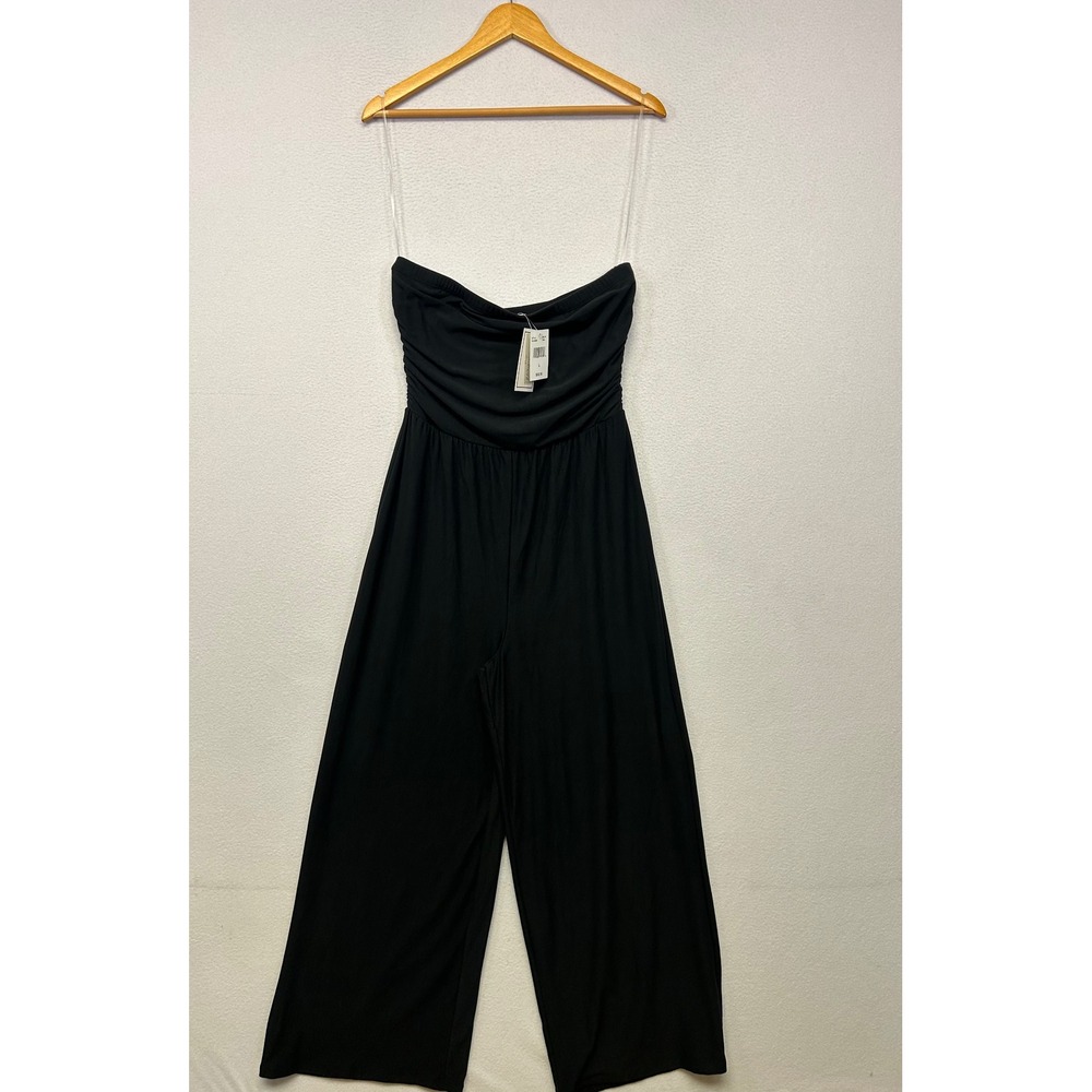 No Comment NY-LA Womens L Black Strapless Ruched Wide Leg Jumpsuit New NWT